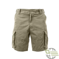 Khaki Vintage Paratrooper, Zipper Fly, Six Pockets - Cargo Shorts