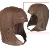 Vintage Style WWII Leather Pilot Helmet - Brown