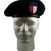 US Military Wool Black Beret With Texas State Guard Flash