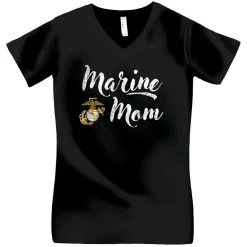 Marines EGA Ladies Mom Script V-Neck T-Shirt