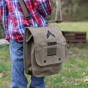 Canvas Map Case Shoulder Bag W/ Military Patches 2 Canvas Map Case Shoulder Bag W/ Military Patches - Image 2