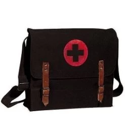 Military Vintage Canvas Medic Bag W/Medics Cross Symbol -Fashion-Military Uniform medic bag with red cross black