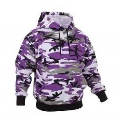 Purple Camo Fleece Lined Camo Pullover Hooded Sweatshirt