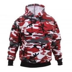 Red Camo Fleece Lined Camo Pullover Hooded Sweatshirt