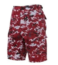 Red Digital Camo, Button Fly, 6 Pockets, Durable Cotton - Camo Shorts -Fashion-Military Uniform red digital camo bdu shorts front side 1