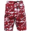 Red Digital Camo, Button Fly, 6 Pockets, Durable Cotton - Camo Shorts
