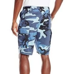 Camo Sky Blue, Adjustable Waist Tabs, Button Fly, Six Pockets - Camo Shorts -Fashion-Military Uniform sky blue camo bdu shorts 2