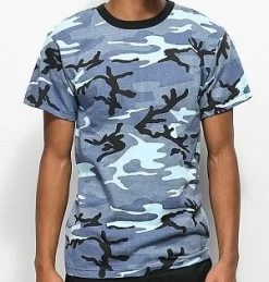 Sky Blue Camo T-Shirt -Fashion-Military Uniform sky camo blue t shirt front