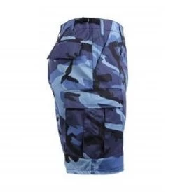 Camo Sky Blue, Adjustable Waist Tabs, Button Fly, Six Pockets - Camo Shorts -Fashion-Military Uniform sky camo shorts side