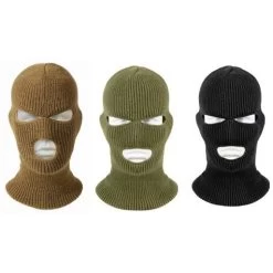 3 Hole Ski Mask Acrylic, Ski Winter Cold Weather Hat Balaclava - Made In USA -Fashion-Military Uniform three 3 hole balaclava ski masks dummy heads