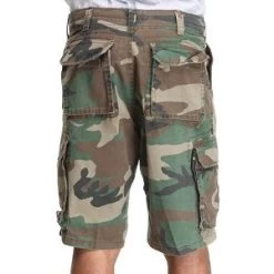 Woodland Camo Vintage Paratrooper, Six Pockets, Zipper Fly - Cargo Shorts -Fashion-Military Uniform vintage camo paratrooper shorts 1