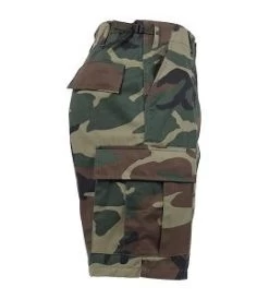 Woodland Camo, Six Pockets, Button Fly, Perfect Fit - BDU Shorts -Fashion-Military Uniform woodland camo shorts left